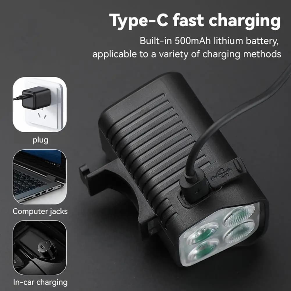 Nuova luce per clacson per bicicletta Mountain Bike Road Faro per bici impermeabile Torcia per ciclismo ricaricabile tramite USB Faro per bicicletta