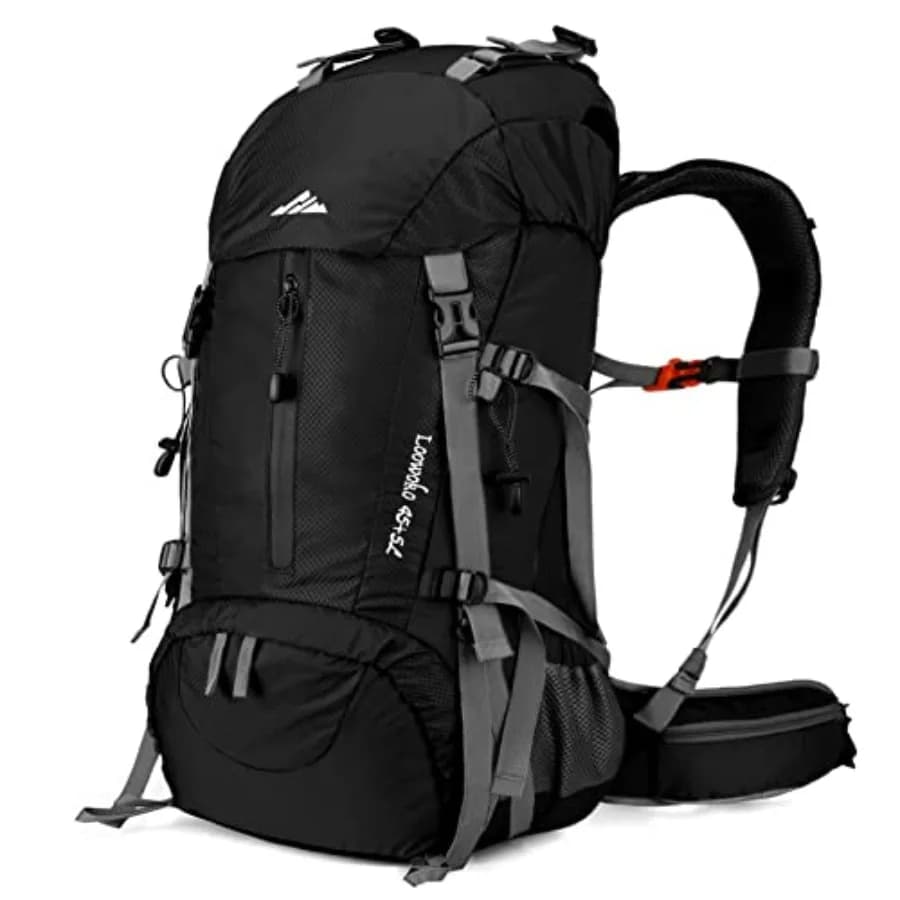 Zaino da Escursionismo Loowoko 50L Impermeabile con Copertura Antipioggia, Borsa Essenziale per Campeggio 45+5 L, Zaino Leggero per Backpacking
