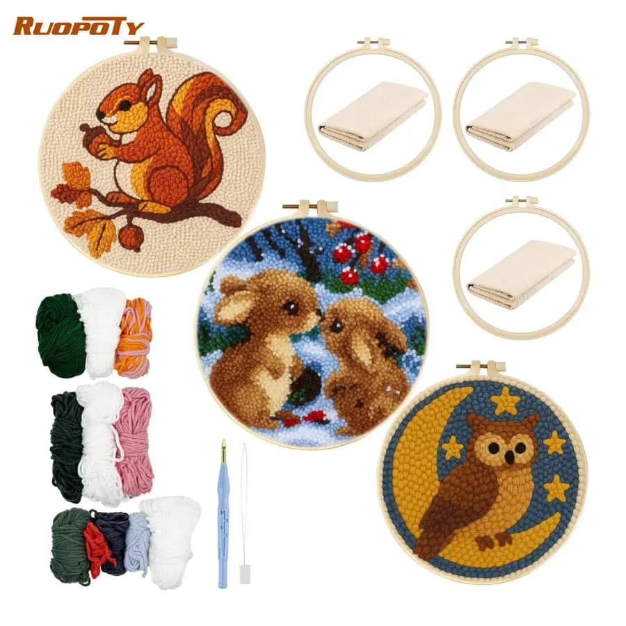 RUOPOTY Owl Punch Needle Abstract Embroidery Needles Animal Cross Stitch Kits For Beginners Arts and Crafts Embroidery Patterns