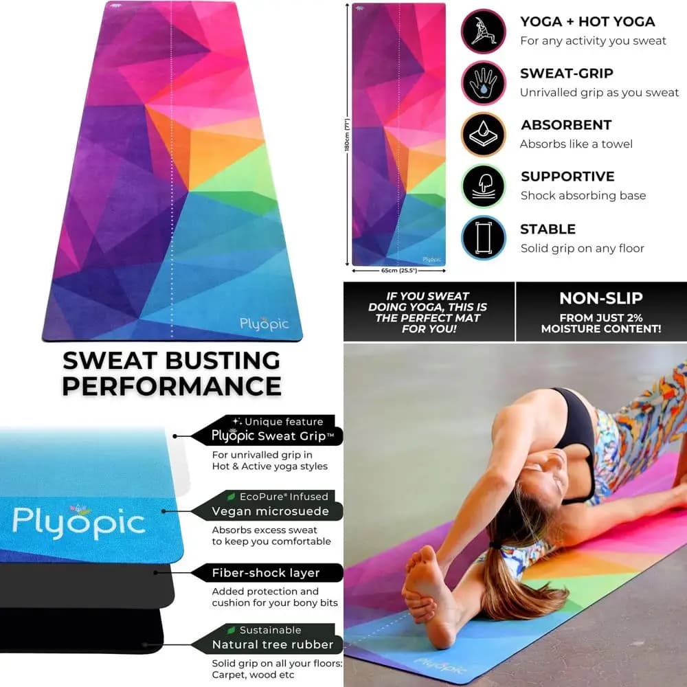Luxury sweat resistant yoga mat and towels set: perfect for hot yoga, bikram, pilates and fitness workouts