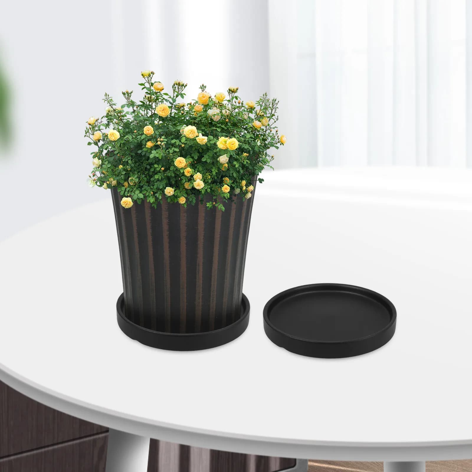 2 Pezzi Sottovaso in Ceramica Resistente con Vassoio di Drenaggio per Piante da Interno ed Esterno, Raccoglitore d'Acqua, Vassoio Raccogligocce per Fioriere