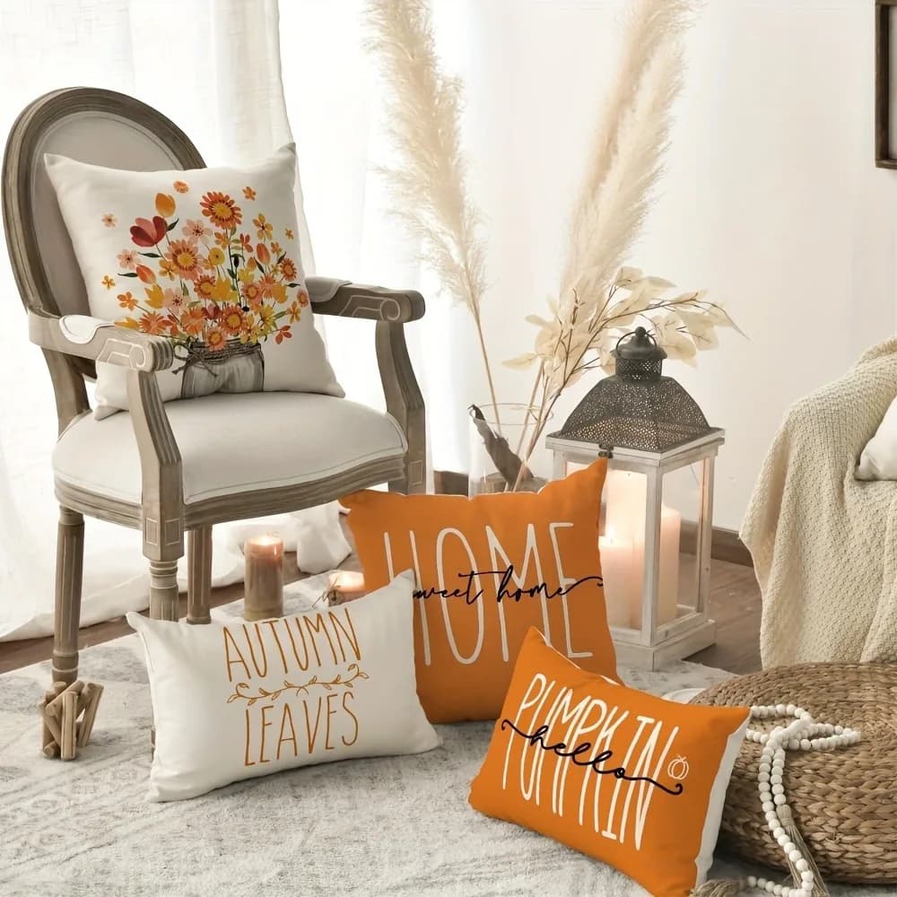 Plant flower orange pattern printing pillowcase home room decoration pillow cover living room sofa chair cushion cover