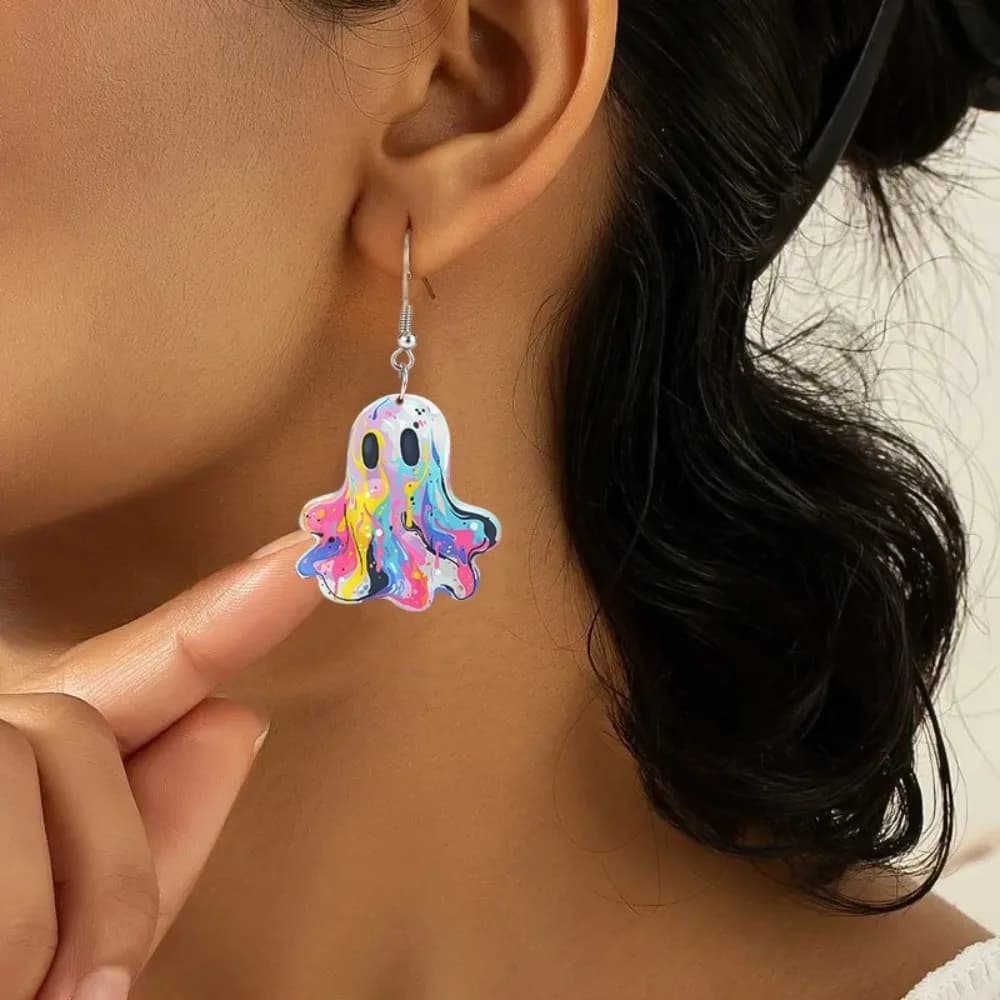Colorful Oil Paint Ghost Acrylic Earrings Punk Cute Halloween Spooky Drop Earring Gifts For Men Women Festival Holiday Accessory