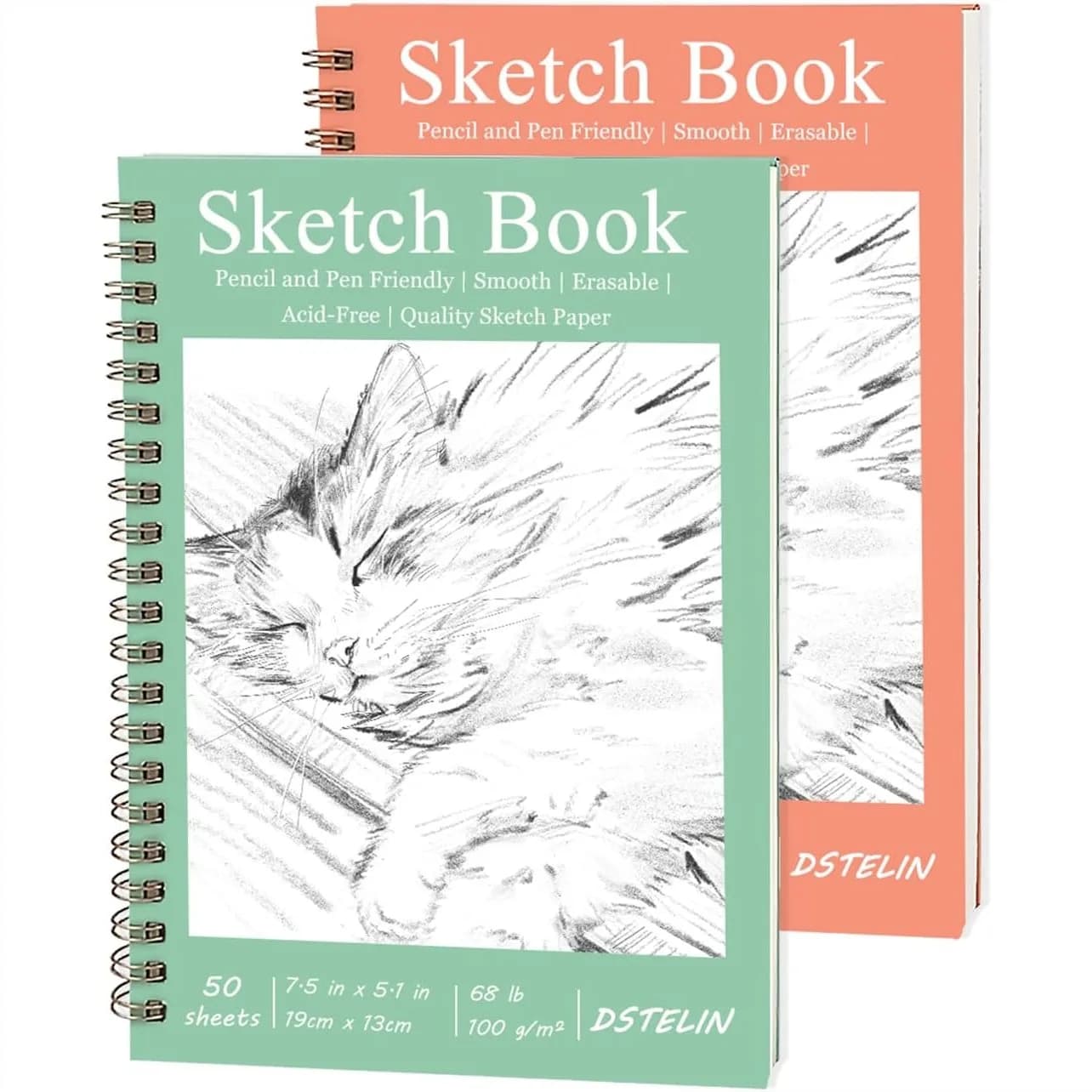 2 Pack Hardcover Sketchbooks 7.5x5.1 Inch Spiral Sketch Book for Drawing Painting with 100 GSM Paper, Pink and Green
