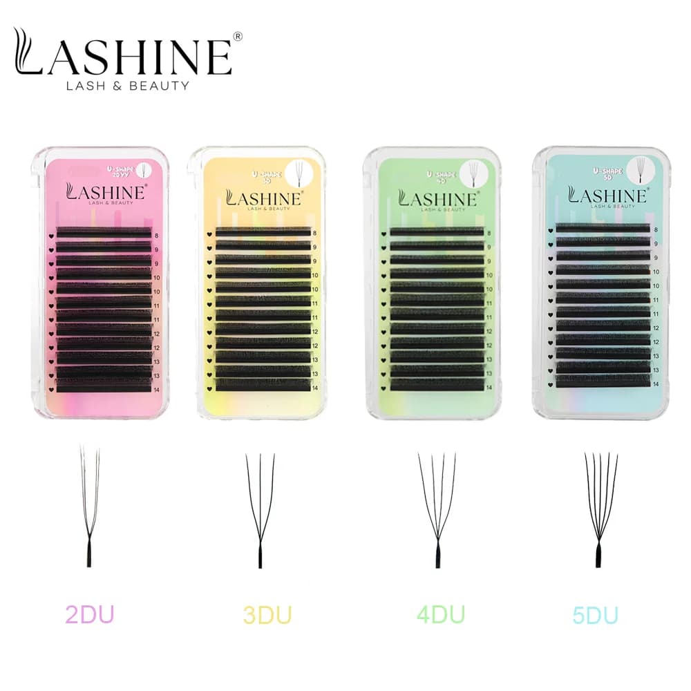 Lashine U Shape Clover Lash Extensions Volume Wispy YY U Lashes 2D 3D 4D 5D Mixed Length Soft Natural Eyelash Extensions