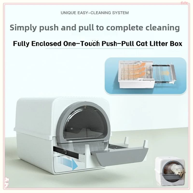 Lettiera semiautomatica per gatti, pulizia con un solo tocco, WC chiuso senza odori con vassoio facile per lo smaltimento dei rifiuti