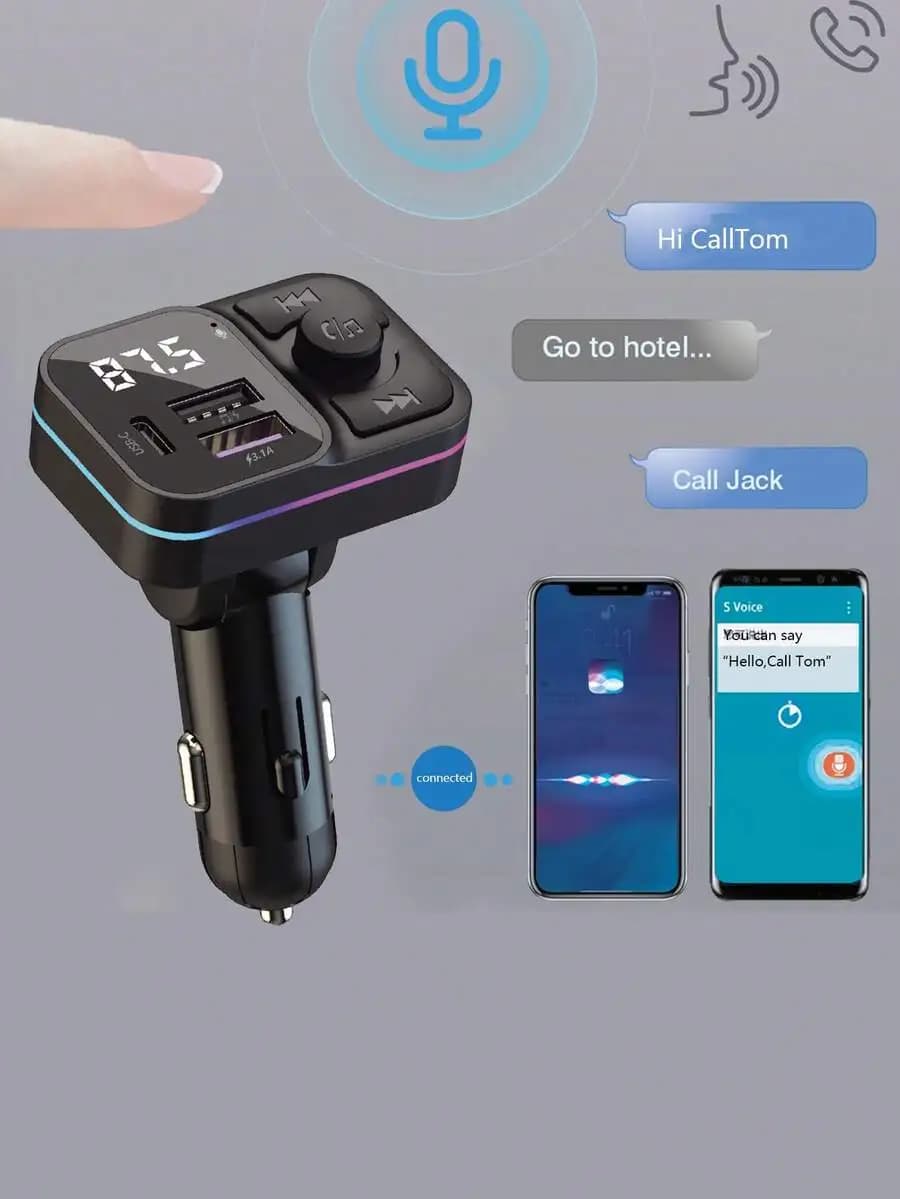 Lettore audio per auto wireless Bluetooth 5.3 con caricatore USB doppio da 3.1A e display LED