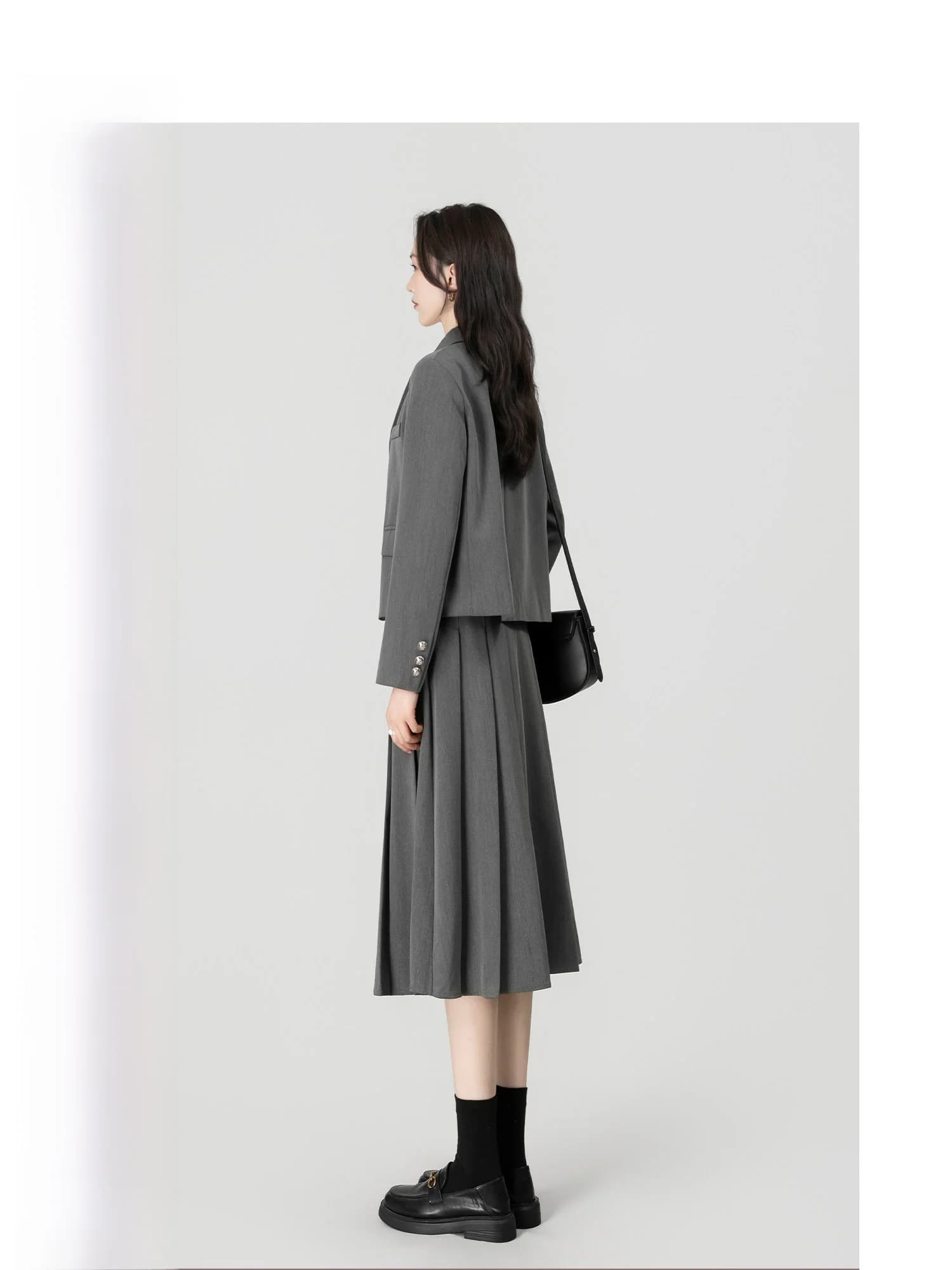 Early Spring Casual Wave Egg Set with A-Line Skirt And Suit Jacket Two-Piece Women's Fashion Ensemble Long Sleeve Business Wear