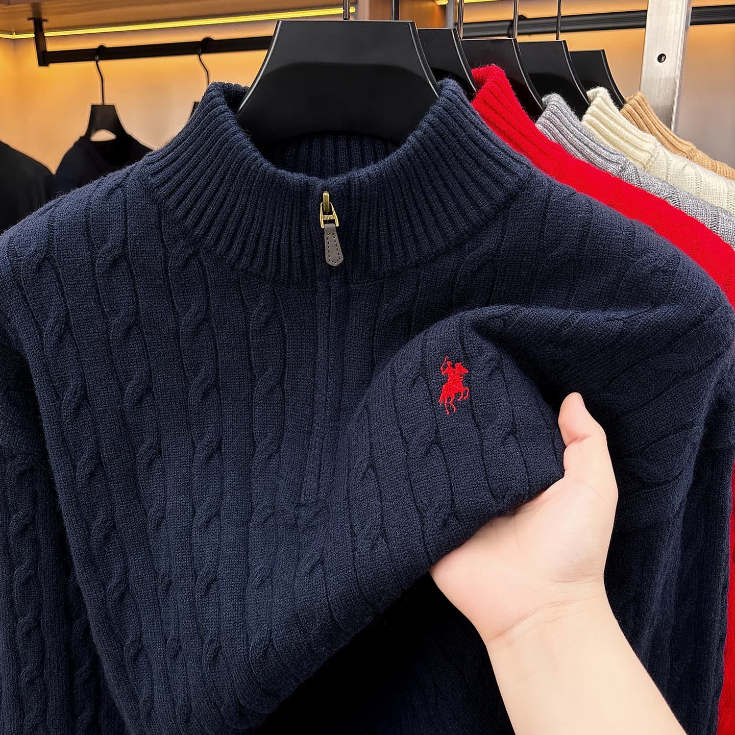 High Quality Half Zip Sweater Men's Winter Warmth Fashion Jacquard Classic Brand Paul Pony embroidery casual knitted pullover