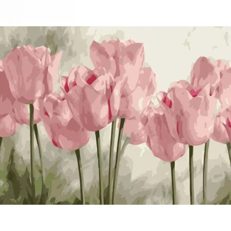1pc frameless Diy 40x50cm Paintings By Number Pink Tulips With Oil Painting Flower Kits Acrylic Paint Home Wall Decor