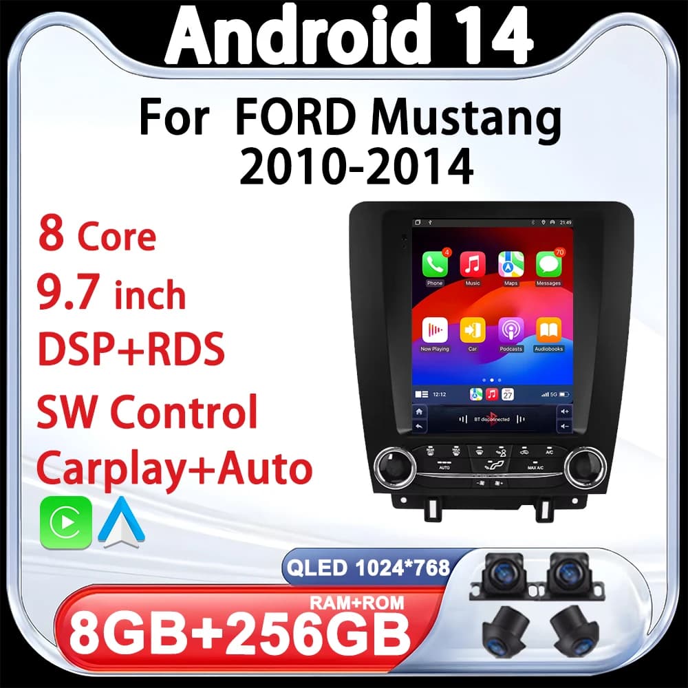 Autoradio for FORD Mustang 2010-2014, Tesla style, 9.7 inch smart screen, smart multimedia system for cars.