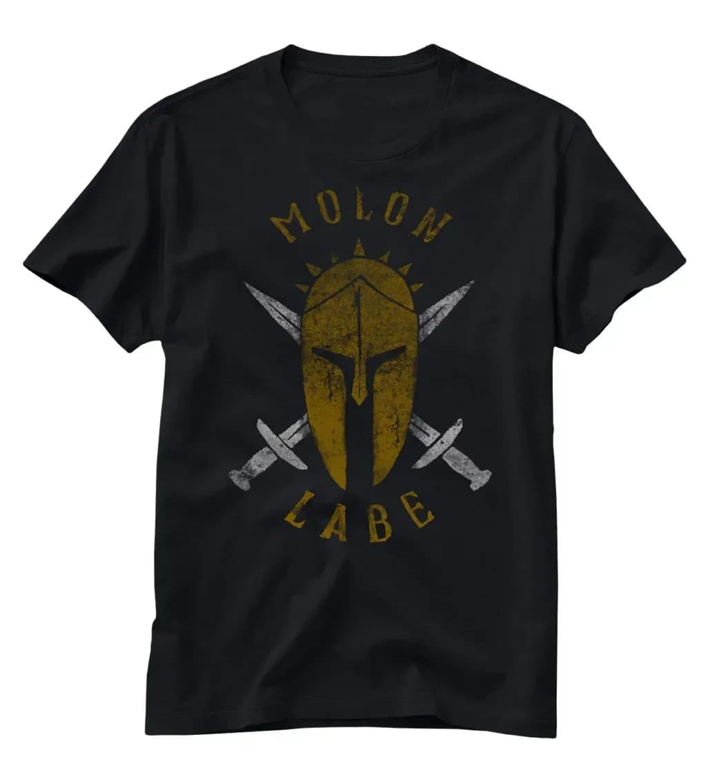 Spartan Helmet Crossed Sword Molon Labe Mens T-Shirt 100% Cotton O-Neck Summer Short Sleeve Casual Mens T-shirt Size S-3XL