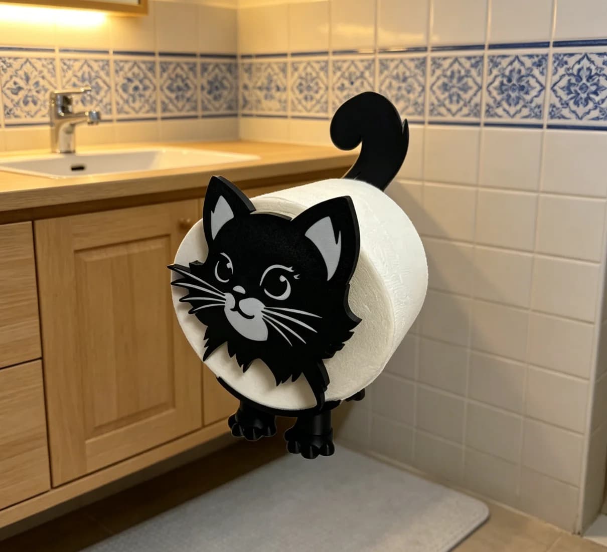 Cute Cat Toilet Paper Holder, Wall Mount Tissue Roll Holder for Bathroom Decoration