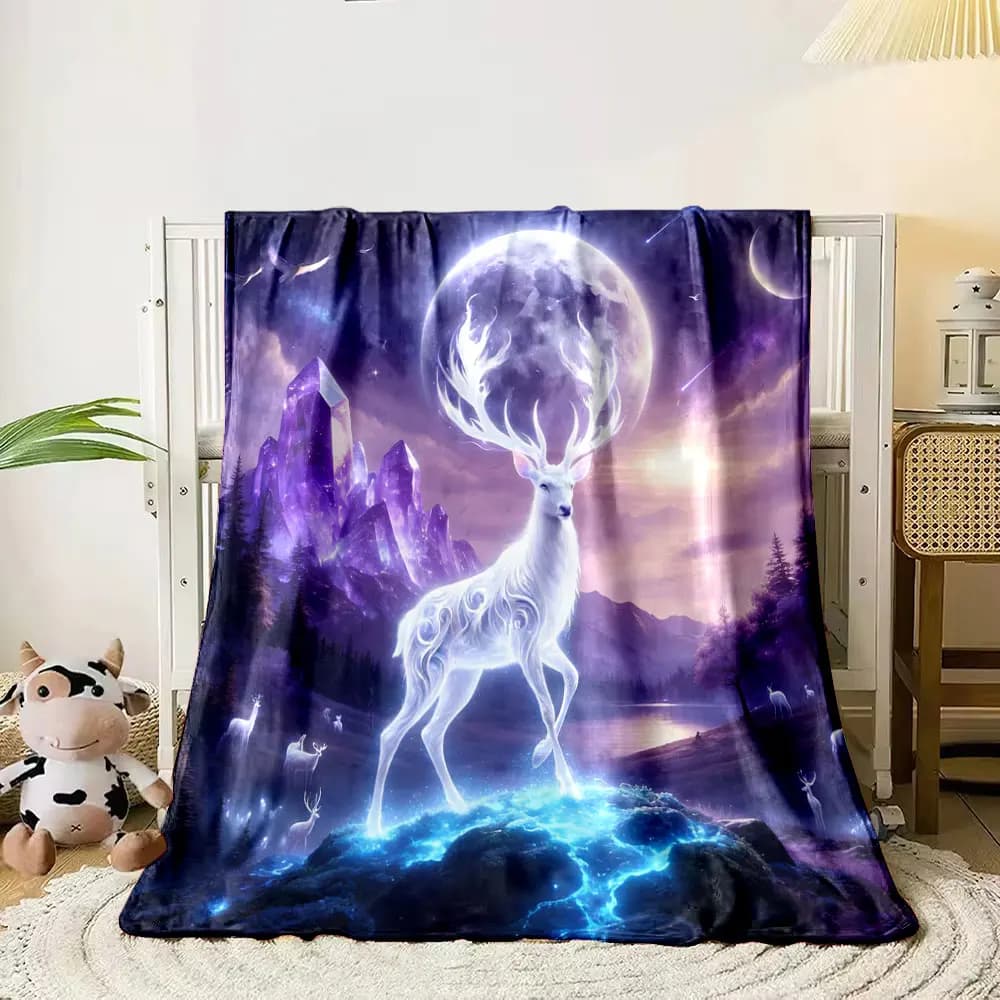 Coperte Morbide e Confortevoli con Stampa a Tema Cervo Neon Fantasy, Varie Dimensioni, per Adulti e Bambini, Casa, Viaggio, Auto, Regalo di Lusso