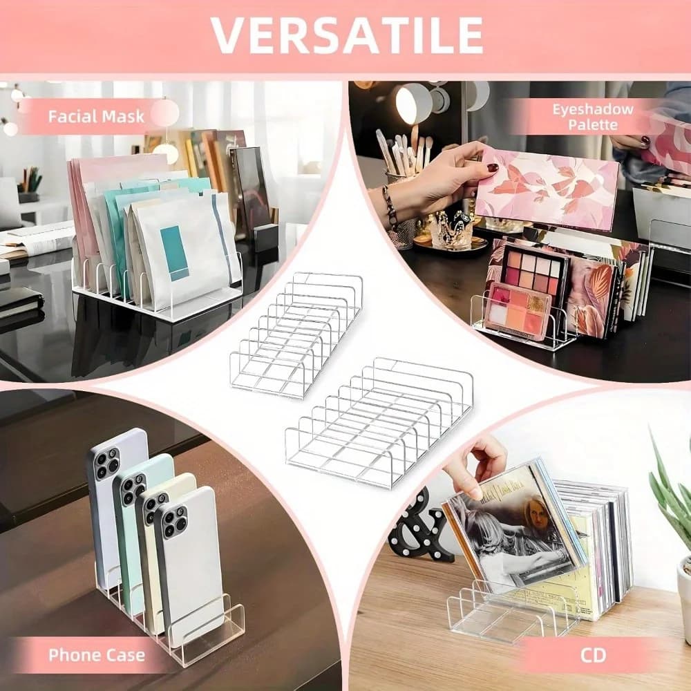 Acrylic Eyeshadow Palette Makeup Organizer 7-Section Makeup Palette Organizer Cosmetics Storage Holder for Eyeshadow Palettes