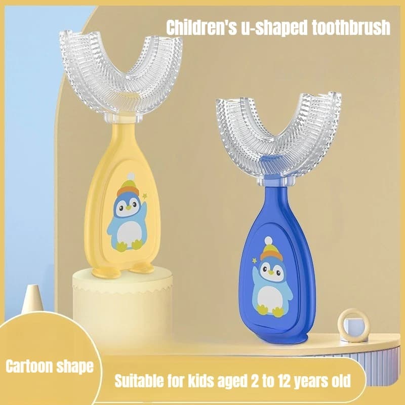 Spazzolino da denti per bambini a forma di U, 360 gradi, massaggiagengive per neonati, spazzolino in silicone per bambini, per la pulizia orale dei denti dei più piccoli
