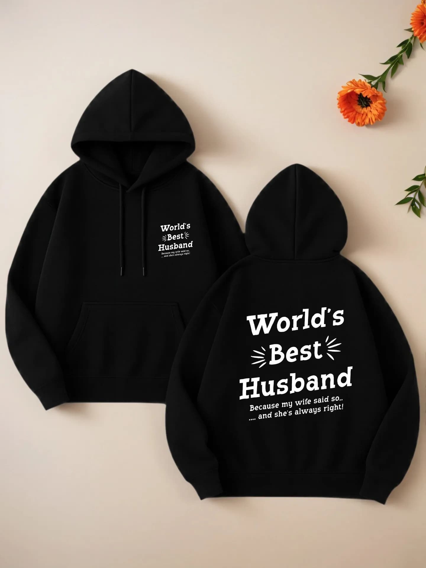 Felpa con cappuccio grafica da donna, stampa di lettere del miglior marito del mondo, stile casual, misto cotone, abbigliamento casual quotidiano, per uomo