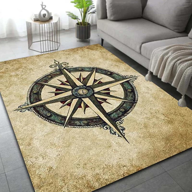 Retro Compass Map World Map Area tappeto, tappeto per soggiorno camera da letto divano decorazione, zerbino da cucina tappetino antiscivolo Cool