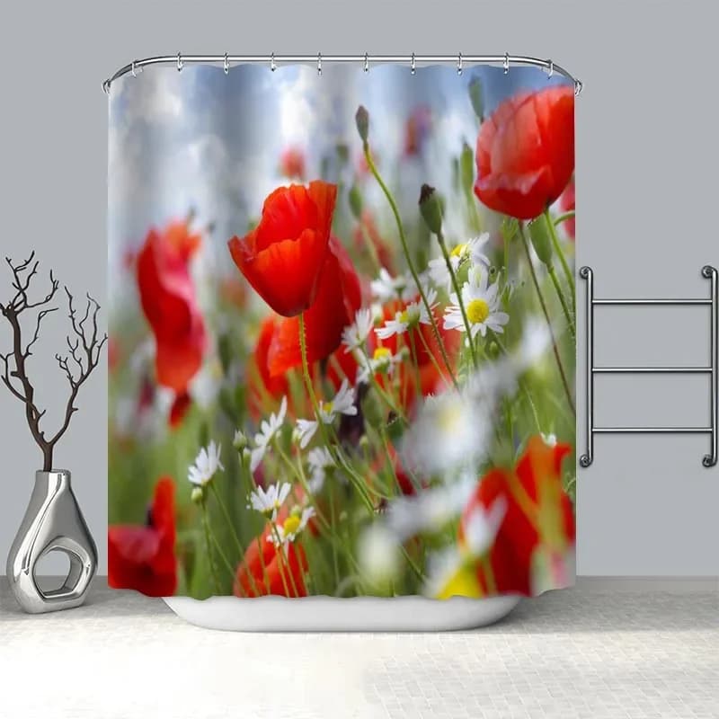 Personalizzato papaveri rossi 02 tenda da doccia stile moderno set gancio paesaggio naturale decorazione della casa tende da bagno stampa Frabic