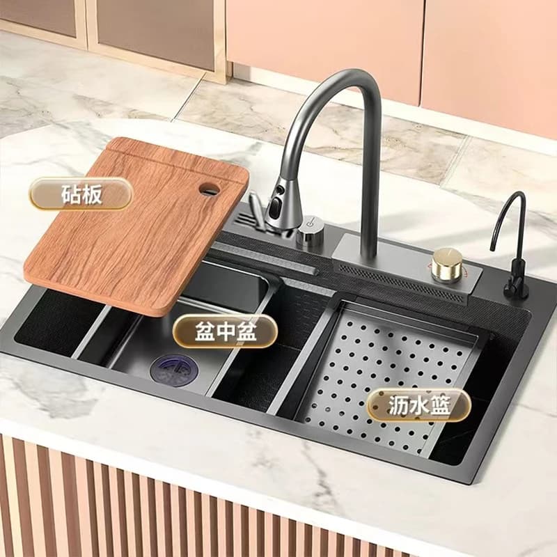 5 mm cascade knife holder, small embossed sink with rice veins, home kitchen sink in stainless steel with black diamond