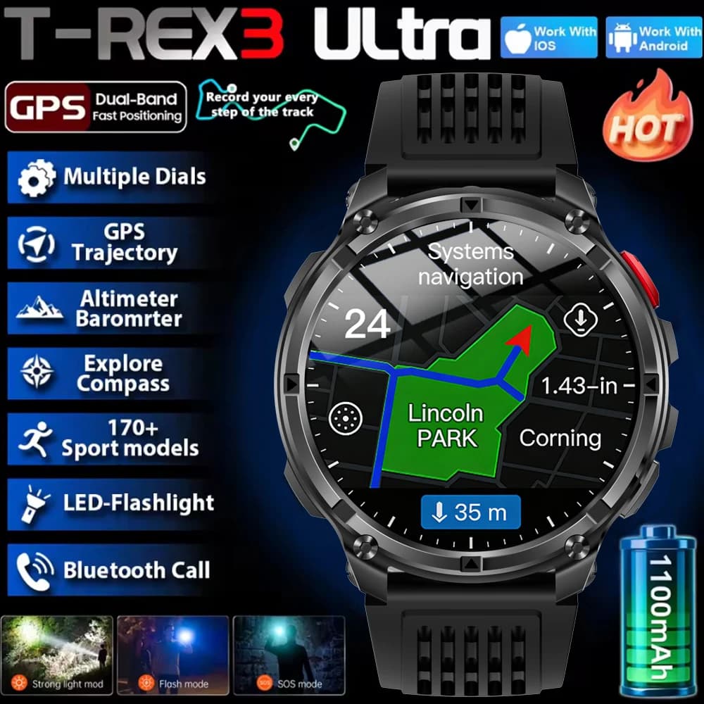 Nuovo Smartwatch T-Rex3 Ultra 2026 con Batteria Super Capacitiva da 1100mAh, Schermo Grande da 1.7", Chiamate, Impermeabile 5ATM, Orologio Sportivo per Uomini Adulti