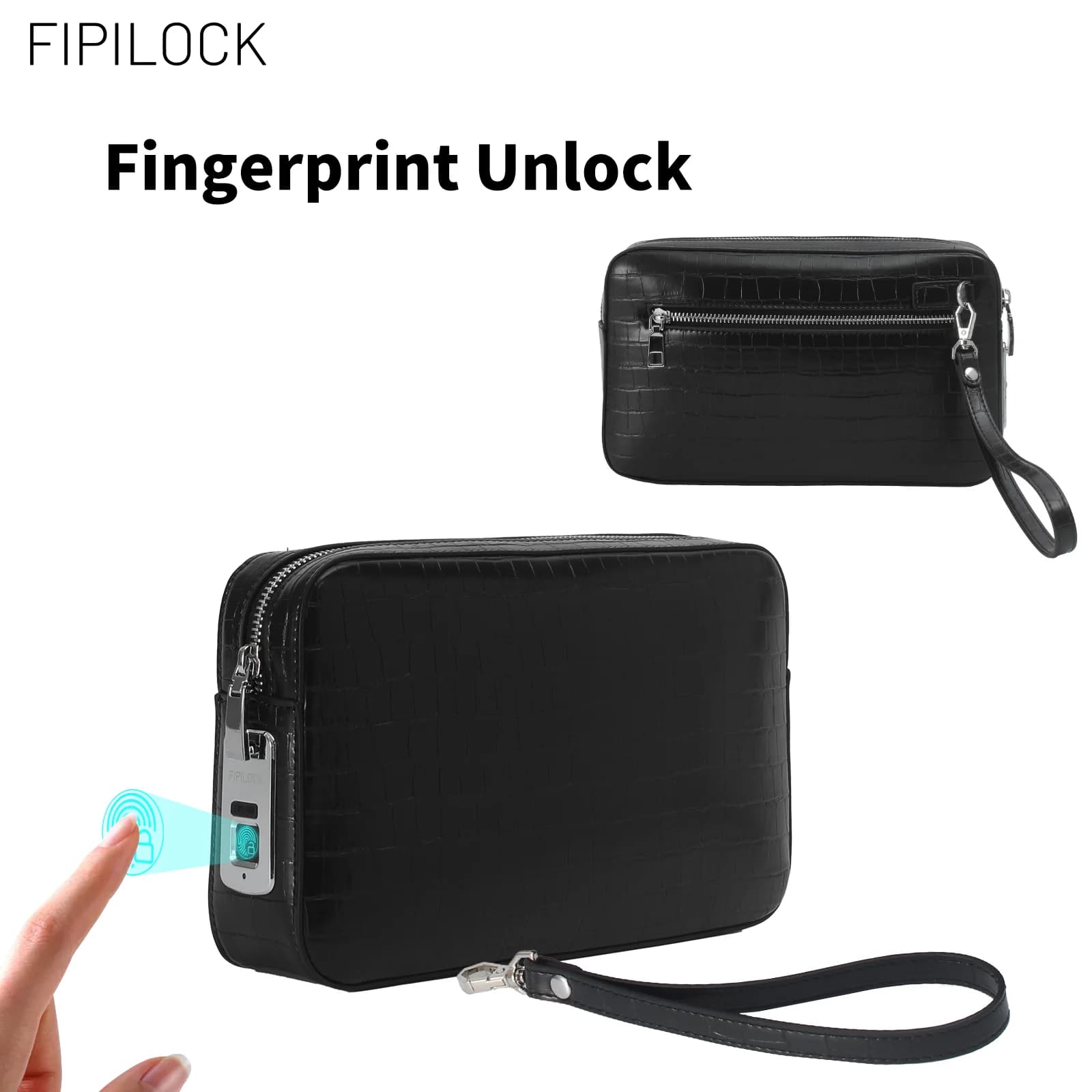 FIPILOCK Borse Clutch per Donna e Uomo, Borsette con Sblocco Intelligente a Impronta Digitale, Porta Carte di Credito, Porta Cellulare, Borsa da Polso