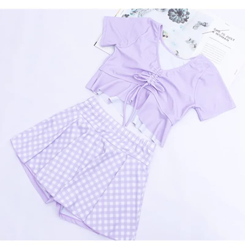 New Big Size Girls Bikinis Swimsuit 2 Piece Kids Swim Tankinis Cute Swimwear Swim Dresses Short Sleeve Bathing Suit for Beach
