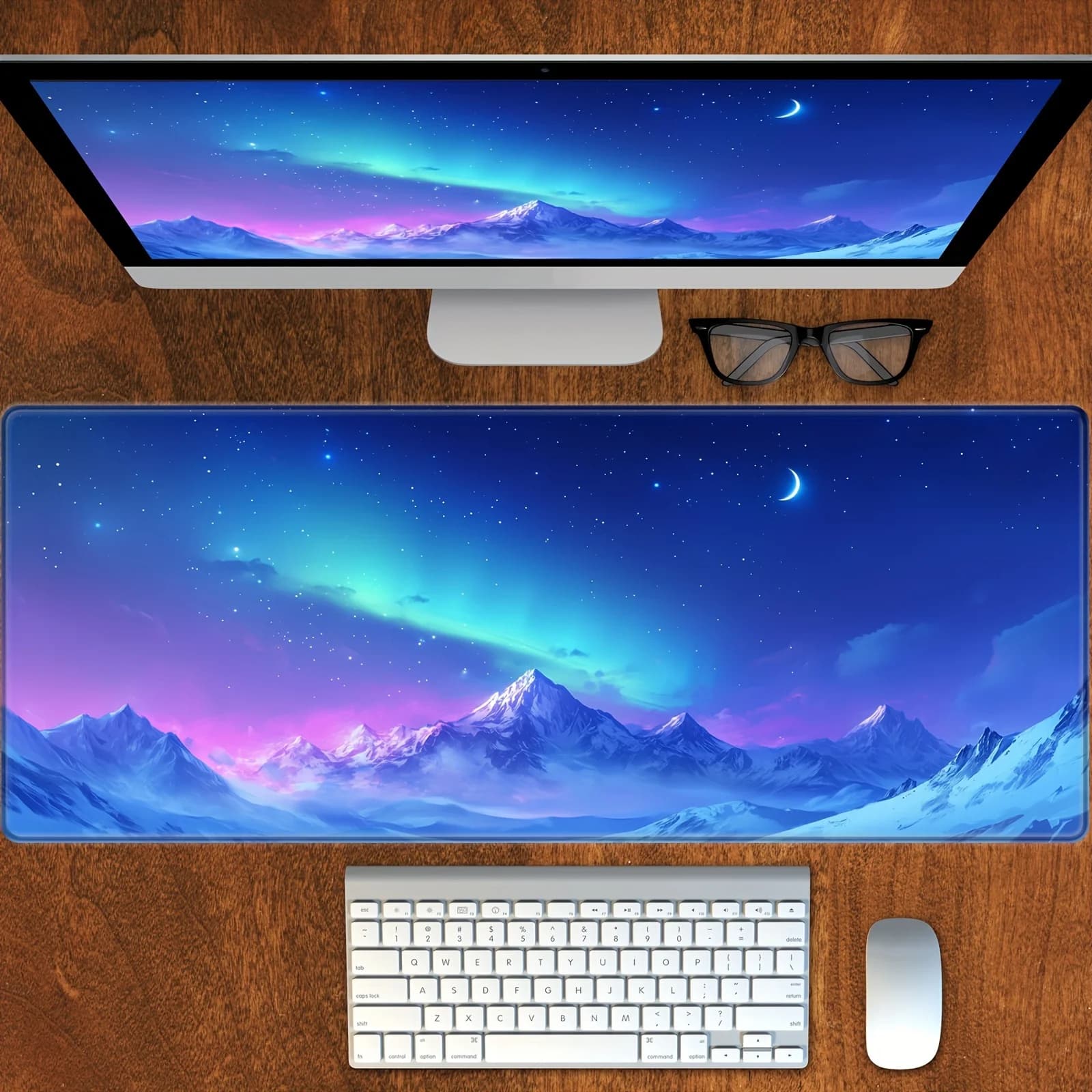 Tappetino per mouse da gioco XXL Bachrax Tappetino da tavolo di espansione di grandi dimensioni in gomma antiscivolo Aurora Snow Mountain giocatore di gioco regalo accessori da tavolo