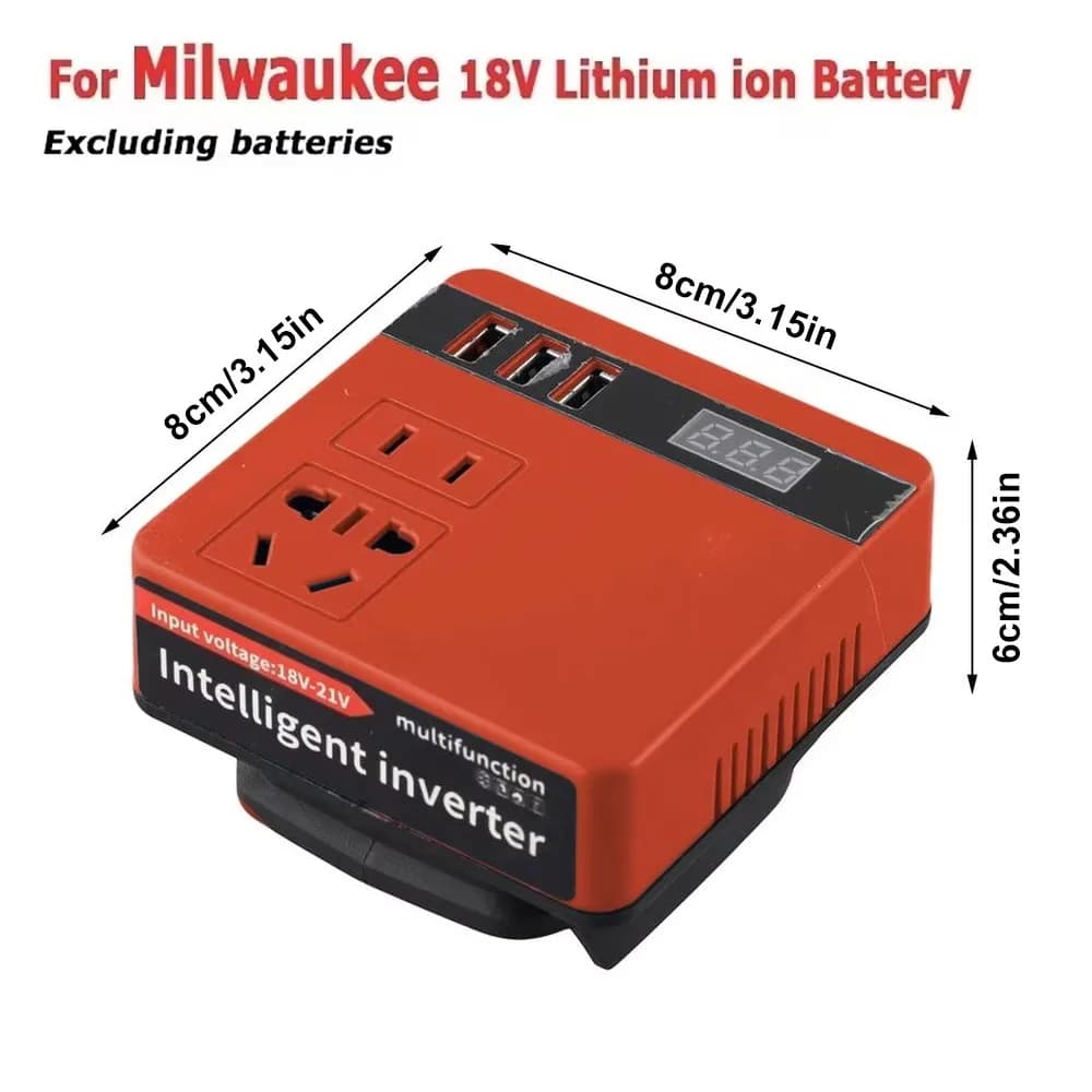 Battery Inverter 18V 20V 220V, Multifunction Intelligent Transformer with Double Clamp, 120W for Home Use and Open Work