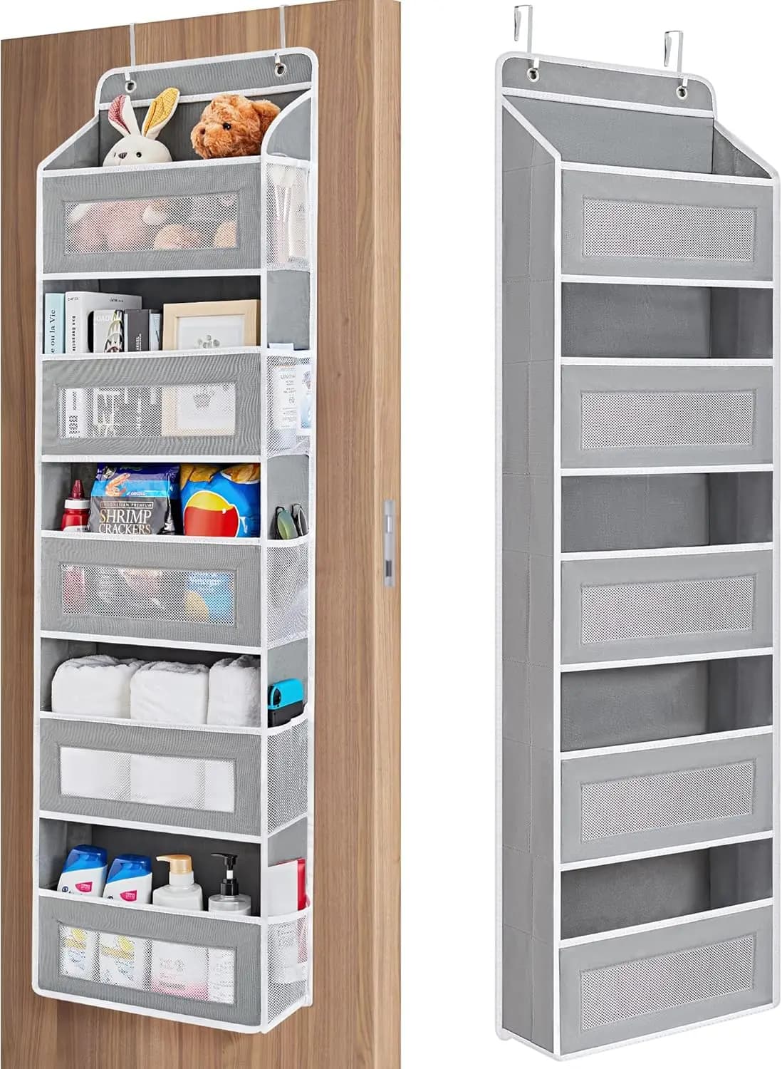 Organizzatore da appendere sopra la porta, organizer a 5 ripiani con ampie tasche, anti-ribaltamento per camera da letto, bagno, dispensa