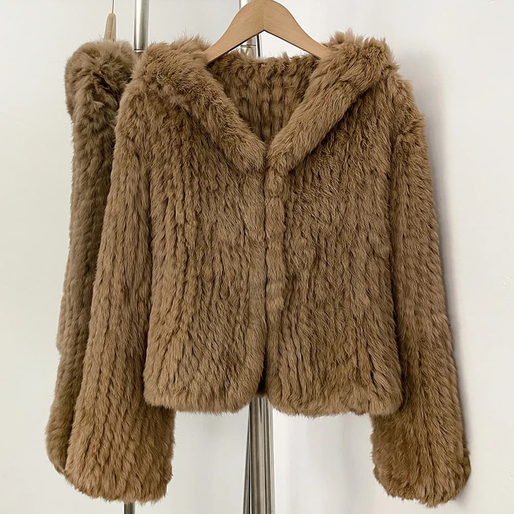 Women's Genuine Rabbit Fur Coat Natural Fur Jacket Thick Soft Warm Winter Luxury Elegant Casual Premium Outerwear Clothing