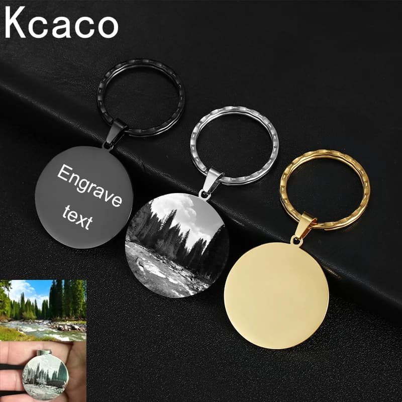 Customized Laser Engraving Any photo Text Circle Tag Keychain Stainless Steel Custom name Data Keychain diameter 35 mm Gift