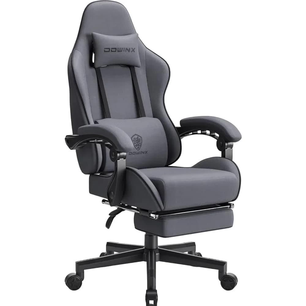 Sedia da gaming in tessuto con cuscino a molle insacchettate, sedia da gioco in tessuto con massaggio e poggiatesta, sedia da computer ergonomica con poggiapiedi