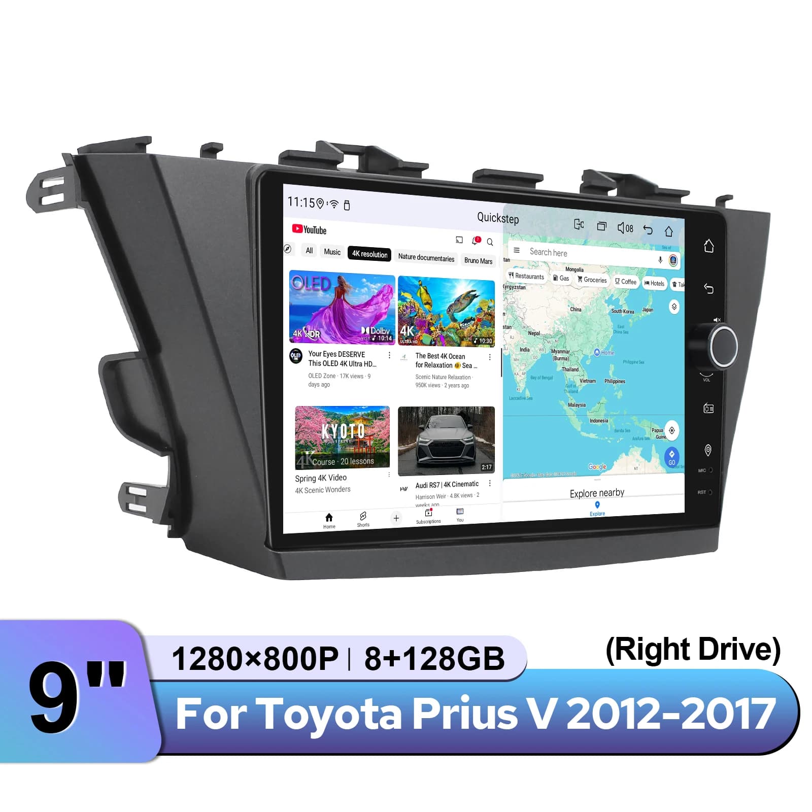 Autoradio da 9 Pollici per Toyota Prius V 2012-2017 RHD con CarPlay Wireless e Android Auto Plug&Play, Lettore Multimediale con Kit di Cablaggio
