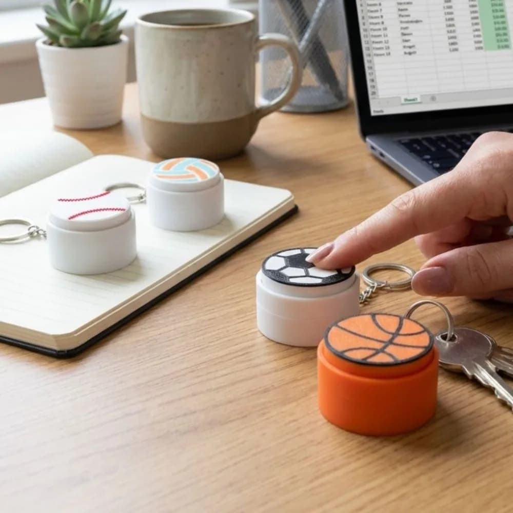 3D Printed Sports Balls Clicker Key Chain Sport Theme Cartoon Button Balls Key Chain Football Tennis Plastic Sensory Clicker