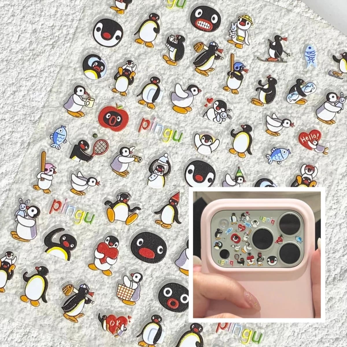 INS Cute Pingu Sticker Korean Style Cute 3D Relief Decal Decorative Kawaii Stickers Mobile Phone Case DIY PC Waterproof Decals