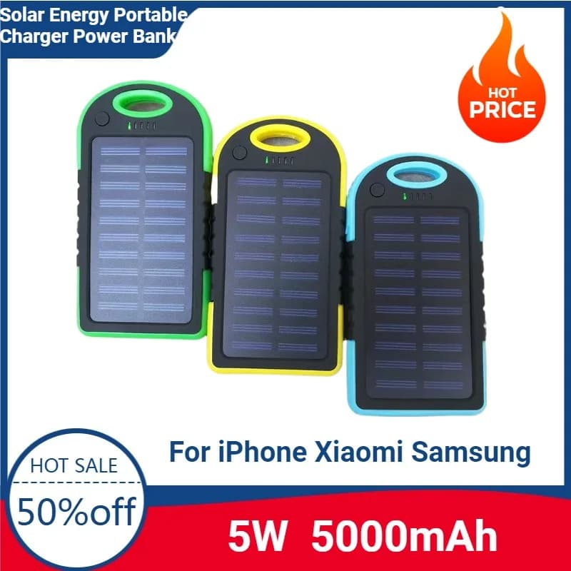 Caricabatterie portatile a energia solare Power Bank 5000mAh Batteria esterna Doppio USB Life Powerbank impermeabile per Xiaomi Samsung