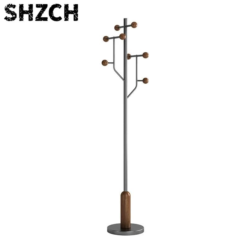 Minimalist Solid Wood Small Apartment Stainless Steel Coat Rack Floor Bedroom Hanger Cloth Rack Clothes Rack