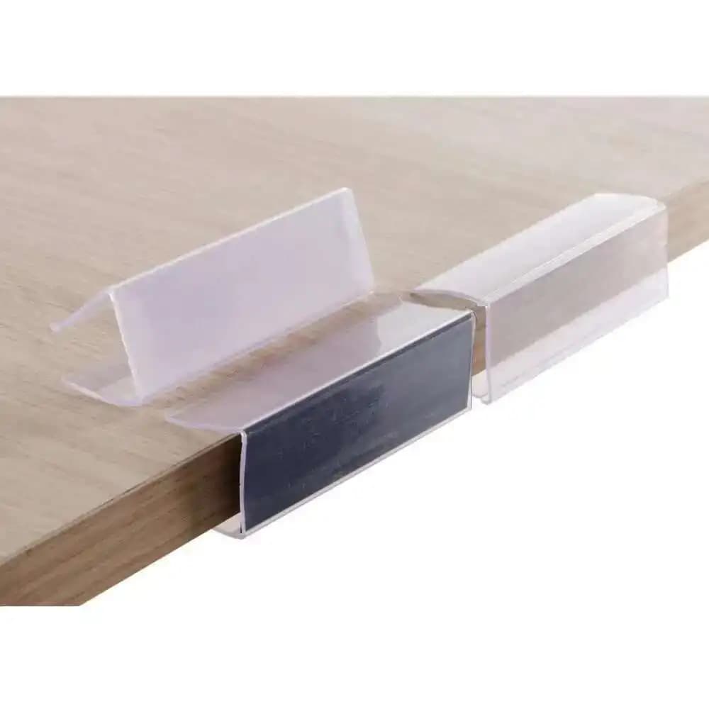 Porta etichette per scaffali in plastica trasparente, cartelli per scaffali in legno e porta biglietti, clip su scaffali