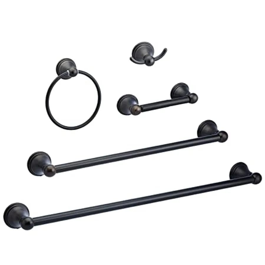Set Moderno di 5 Accessori per Bagno: Portasciugamani, Portarotolo, Anello Portasciugamani, Gancio Appendiabiti
