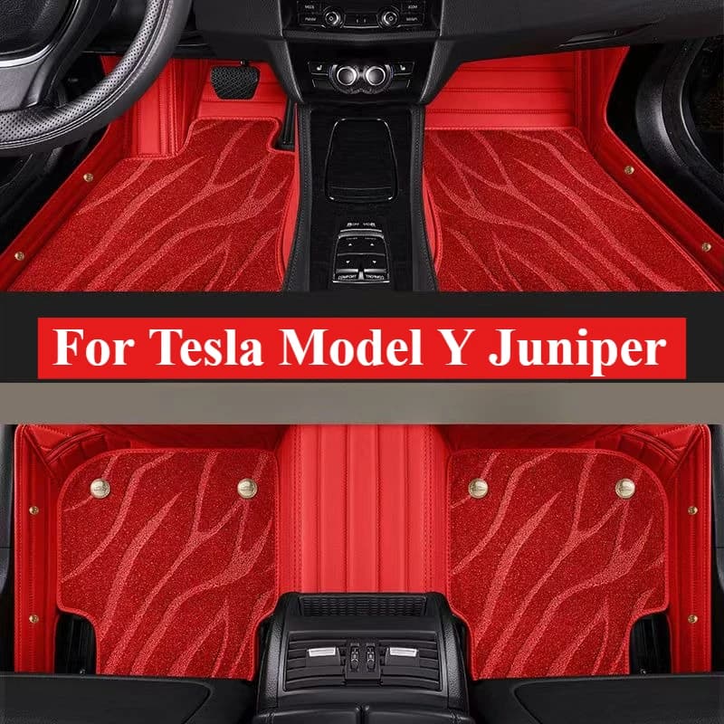 Custom Car Mats for Tesla Model Y Juniper 2019-2025 2026, Interior Accessories, Leather Mat, Bearing for Baggage