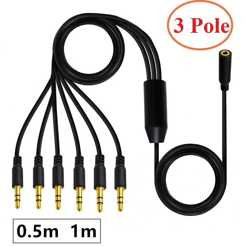 Splitter audio da 3,5 mm femmina a 2, 3, 4, 5 e 6 maschi, cavo adattatore stereo TRS a 3 poli per cuffie, smartphone, computer, MP3