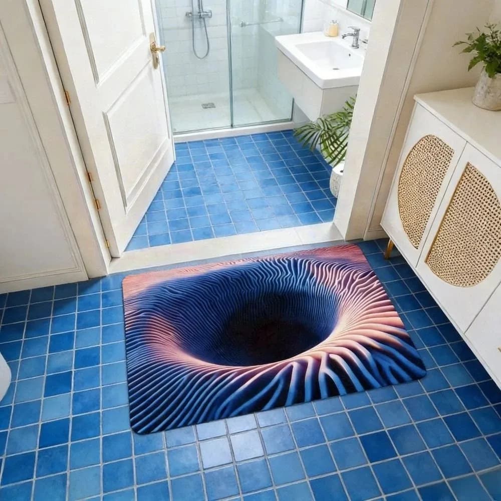 Tappetino 3D con Illusione Ottica Piana, Assorbente e Antiscivolo per Bagno, Resistente all'Abrasione, Tappeto per Camera da Letto, Decorazione per la Casa