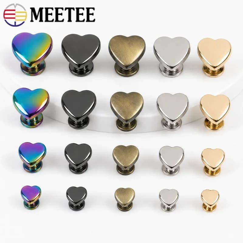 20/50Pcs 8-14mm Heart Metal Rivet Screw Studs Bag Purse Foot Protect Nails Handbag Clasp DIY Leathercraft Hardware Accessory Kit