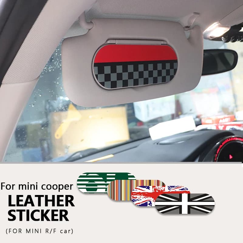 Auto Parasole in pelle Adesivo Per Mini Cooper F54 F55 F56 F57 F60 R55 R56 R57 R58 R59 R60 R61 Specchio per il trucco Indietro Decalcomanie Adesivo