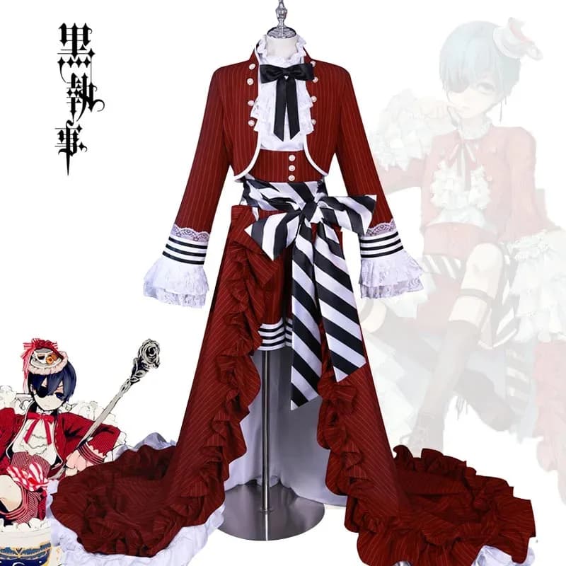 Anime Black Butler Ciel Phantomhive Costume Cosplay Abito Rosso Gotico Lolita Abito Lungo Donna Uomo Halloween Party Comic Con Outfit