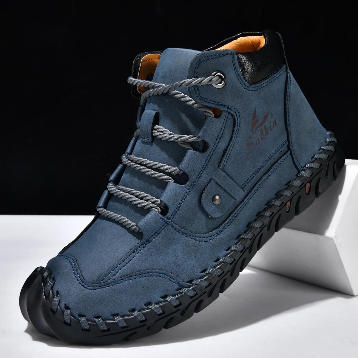 Scarpe casual medio-alte vintage cucite a mano da uomo, scarpe alte stringate eleganti, scarpe sportive da esterno, adatte per escursioni quotidiane in tutte le stagioni, scarpe da uomo di grandi dimensioni