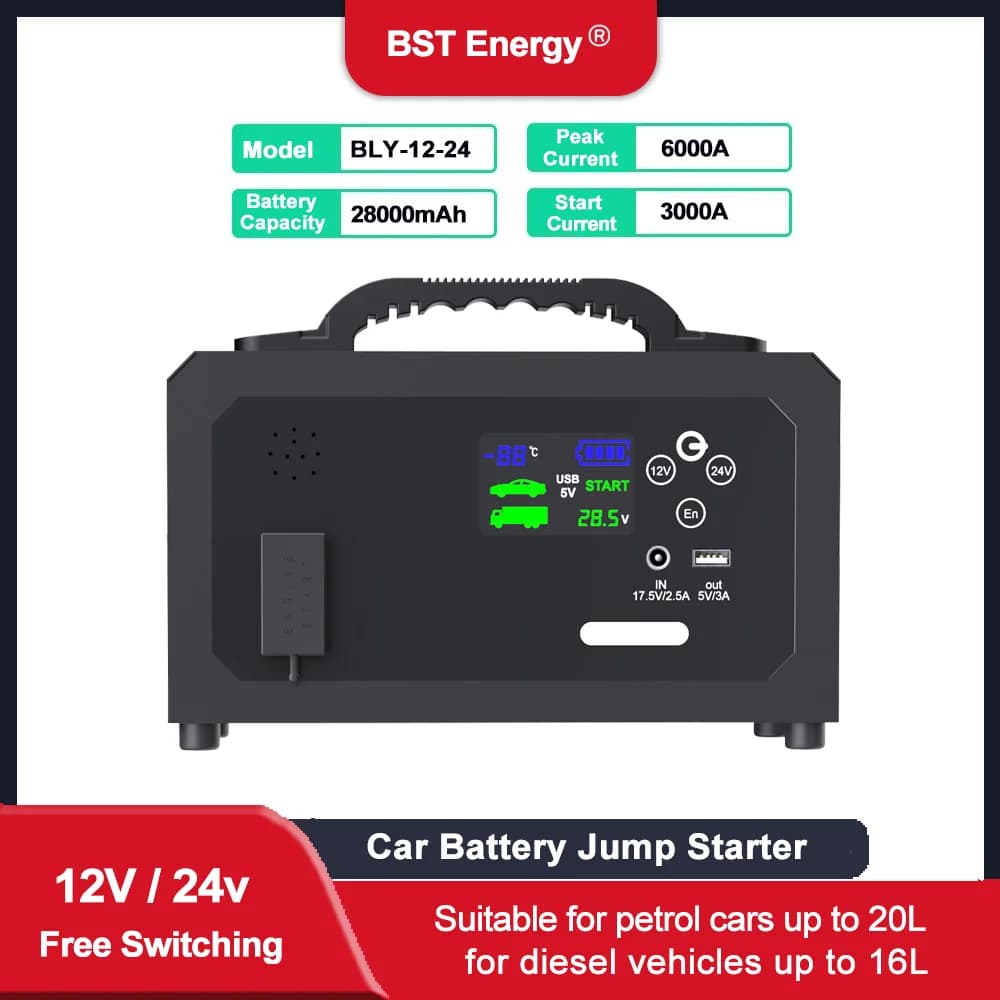 Accumulatori e caricabatterie di riserva 6000A 28000mAh Batteria per auto Avviatore di emergenza Caricatore portatile 12V 24V Benzina Diesel Avviamento automatico Booster di emergenza