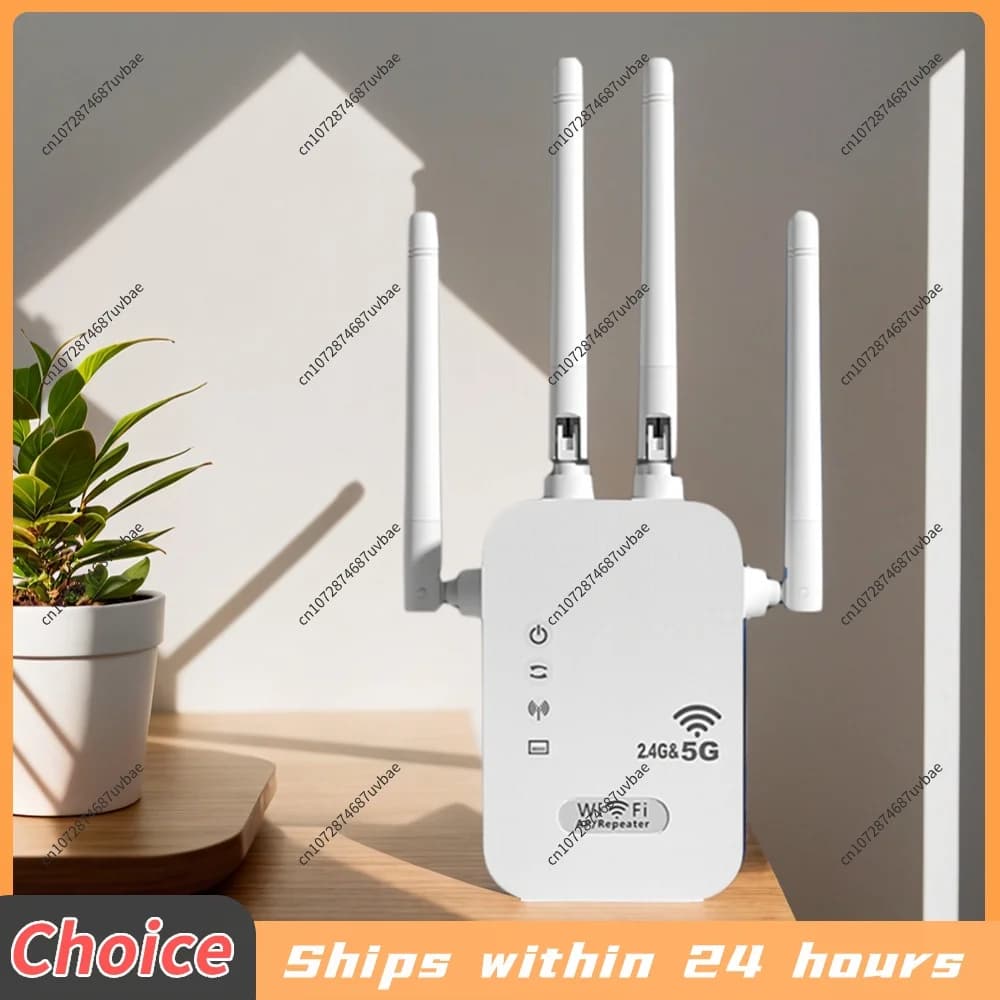 1200Mbps Wireless WiFi Repeater 4 Antennas Dual-Band 2.4GHz/5GHz Wi-Fi Signal Booster Network Expander for Home Small Office