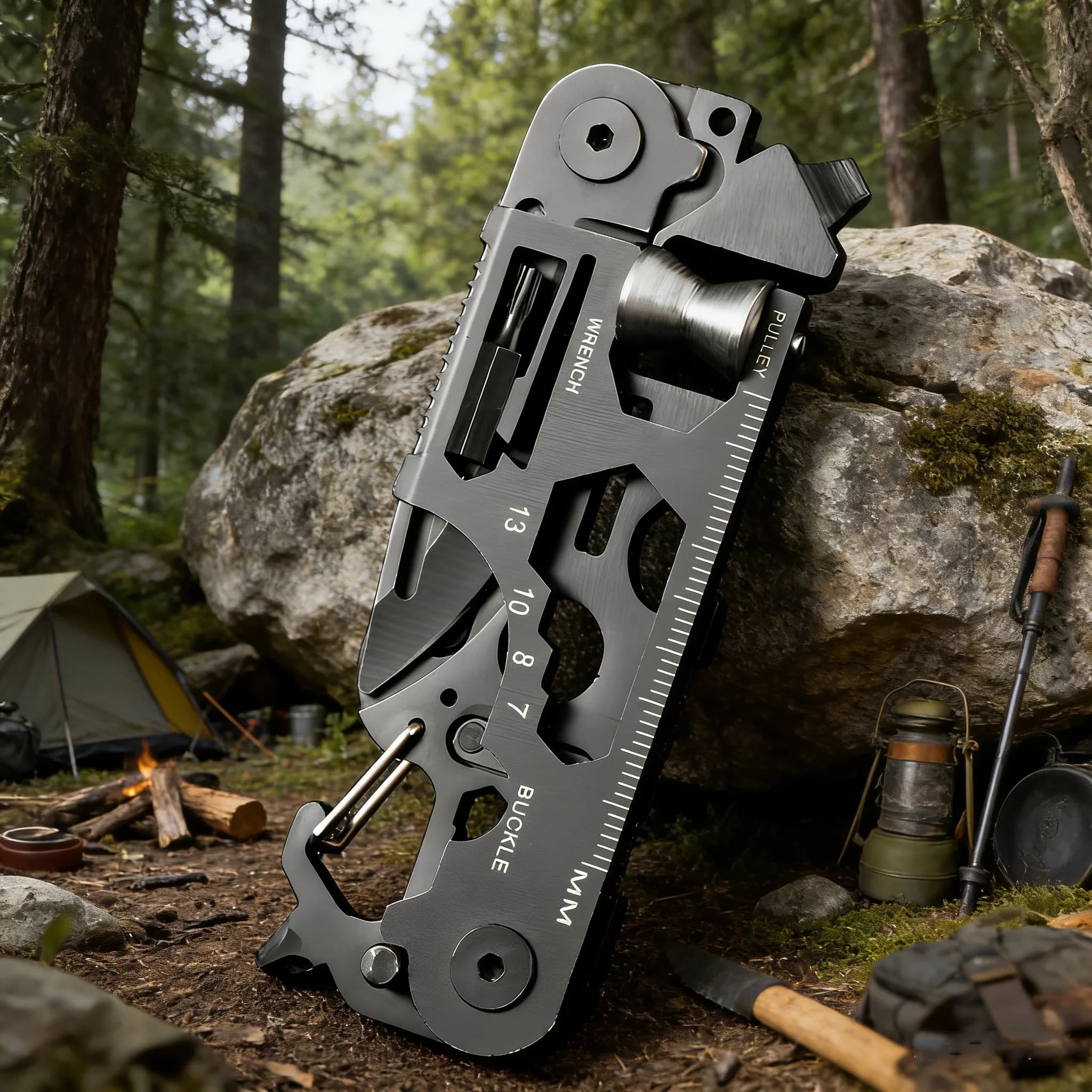 Attrezzo Multifunzionale da Esterno, Cartella Tattica Pieghevole con Forbici, Coltello Militare, Mini Attrezzo per Riparazione Biciclette, Attrezzatura EDC per Campeggio